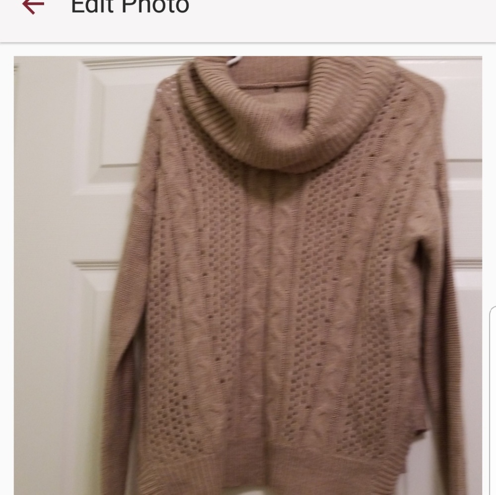 Tan Cowl Neck Long Sleeve Cable Knit Sweater